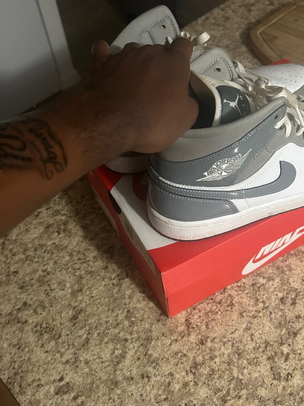 Nike Air Jordan 1 Mid - White & Gray Men's Sneakers